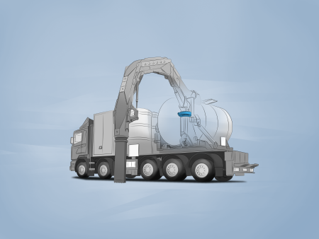 Dessin technique d'une pompe à béton sur camion