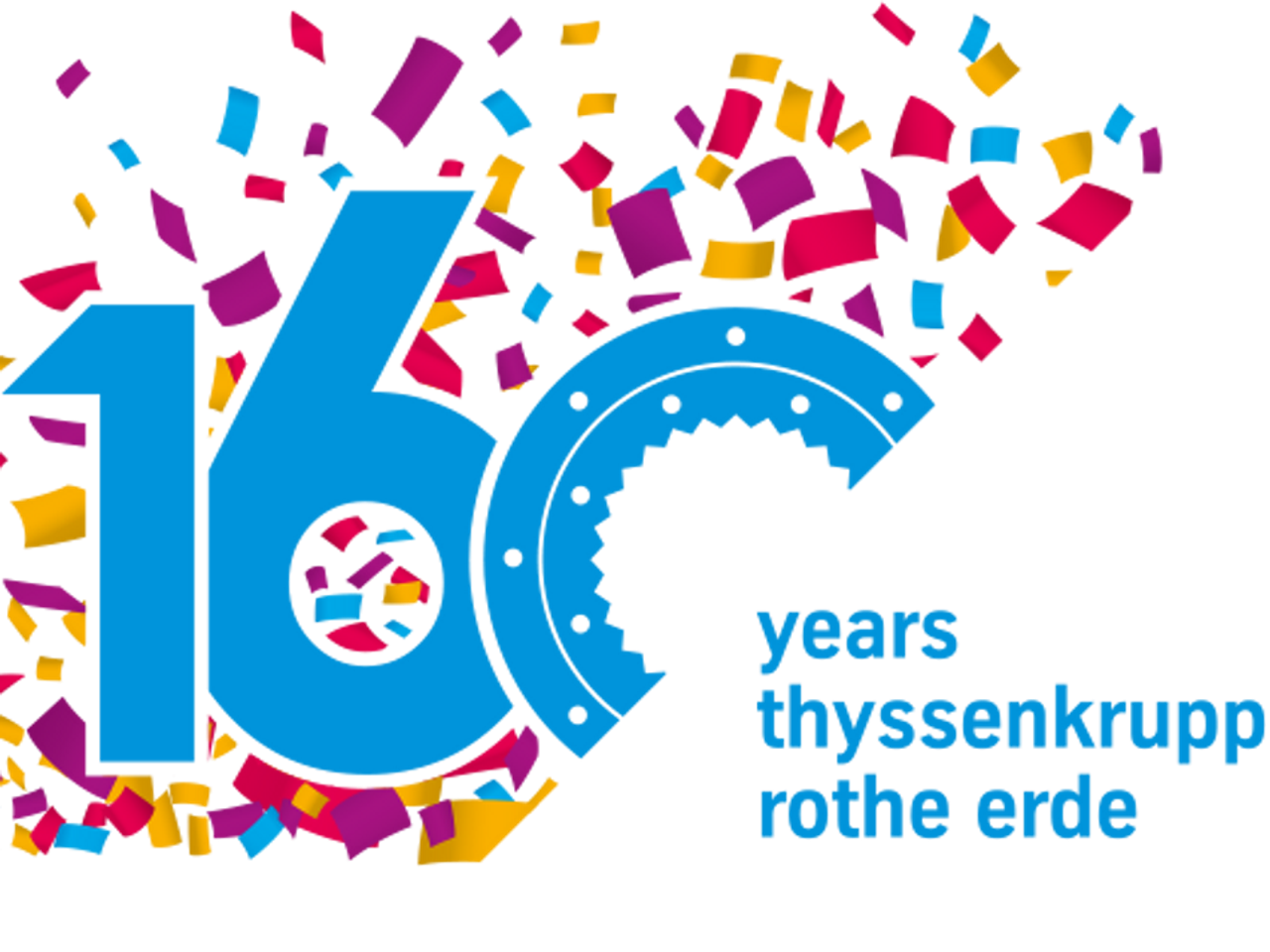 160周年是五彩的纸屑背景上，书写着蒂森克虏伯罗特艾德