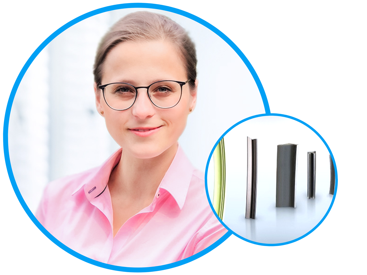 Margarethe Mocko, picture framed with a blue circle, three further pictures of seals, also framed with a blue circle.