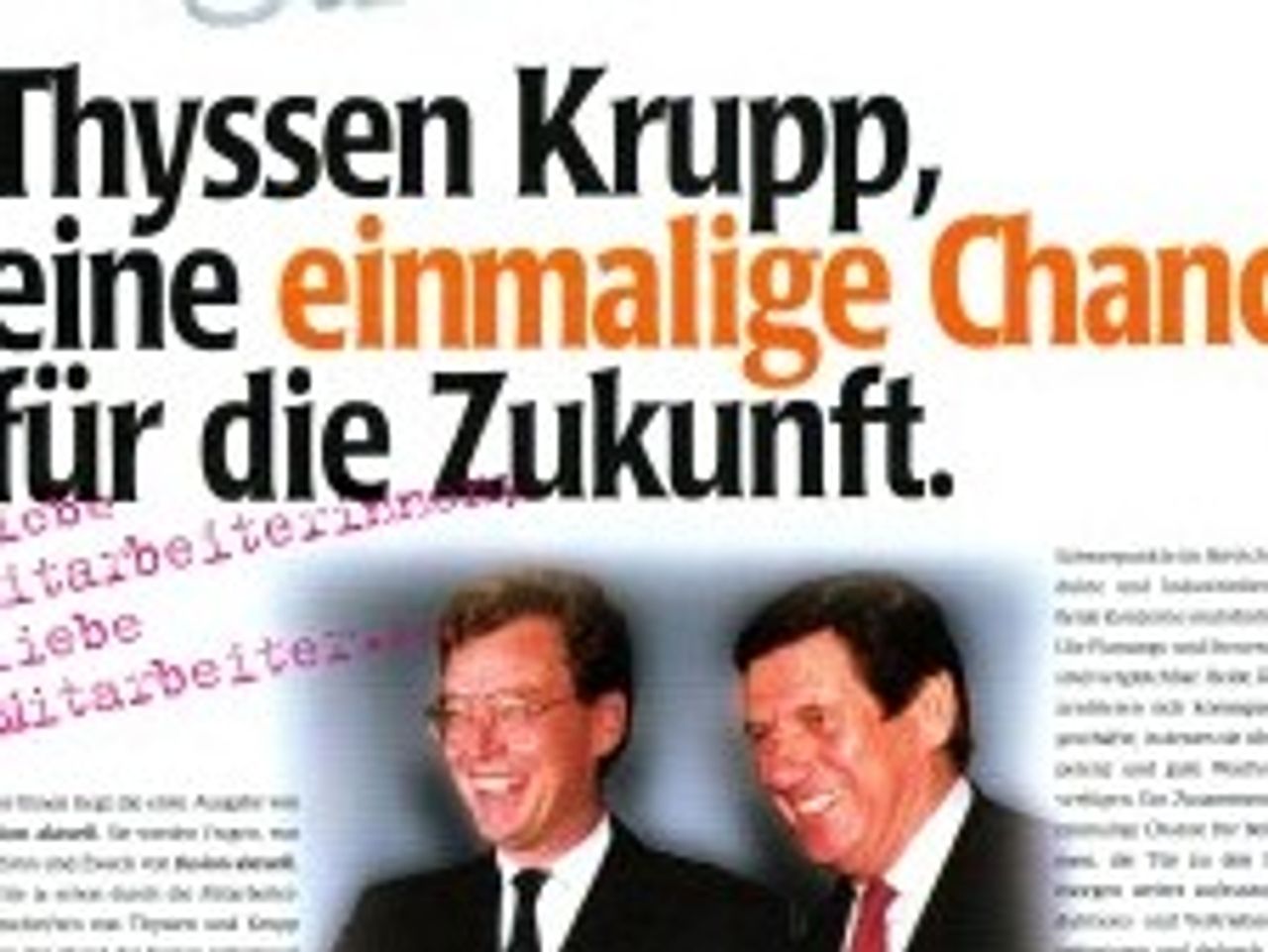 关于蒂森股份公司和弗里德合并的报纸文章。